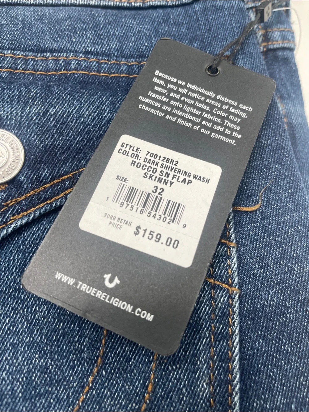 True Religion Straight Leg Jeans in Mid Blue Wash